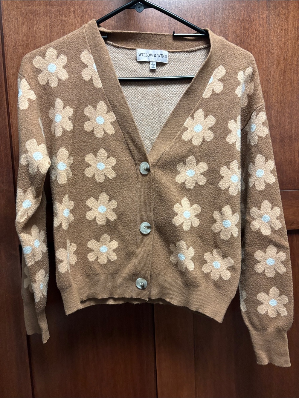 Willow & Wind Brown Floral V-Neck Button Cardigan